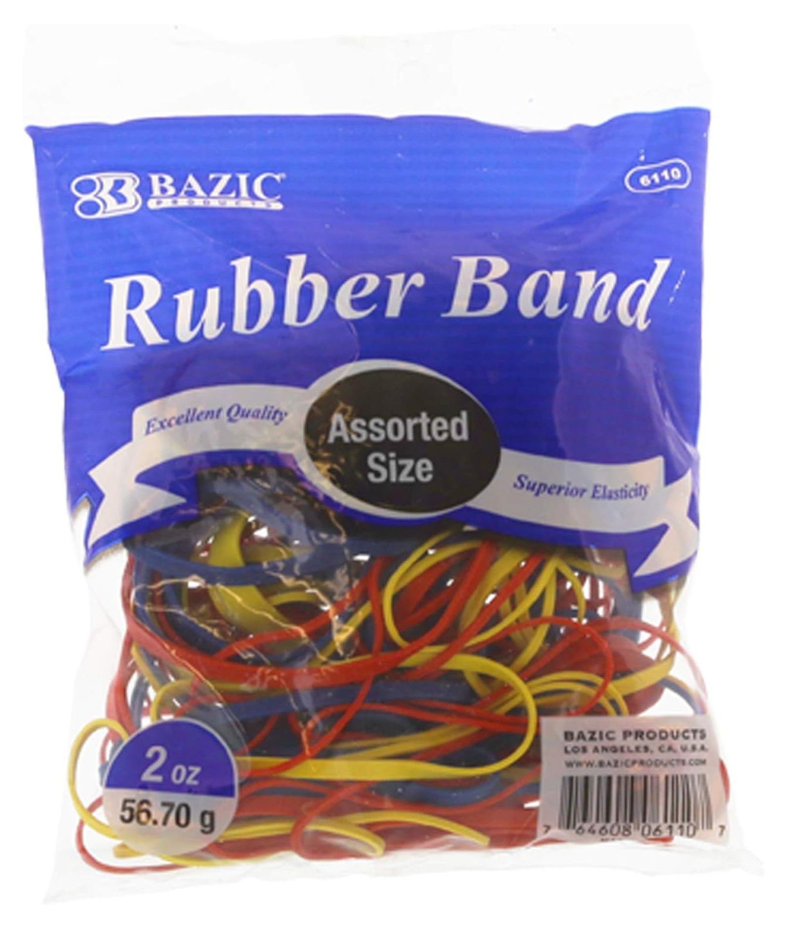 BAZIC Rubber Bands Assorted Sizes & Color, 2 Oz./ 56.70g, Made in USA Elastic Stretchable Bands for Bank Paper Bills Money Dollars File Folders, 36-Pack