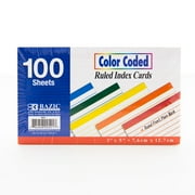 BAZIC Ruled Color Coded Index Card 3" X 5", Ruled Lined Card, 100 Count