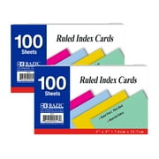 BAZIC Ruled Index Cards 3" X 5" 200 Count, Assorted Color Ruled (100/Pack), 2-Packs