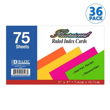 BAZIC Ruled Index Cards 3"X5" 2700 Count, Neon Ruled Lined Flashcards