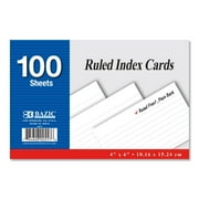 BAZIC Ruled Index Cards 4"X6" 100 Count, White Ruled Lined Flashcards