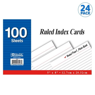 BAZIC Ruled Index Cards 5"X8" 2400 Count, White Ruled Lined Flashcards