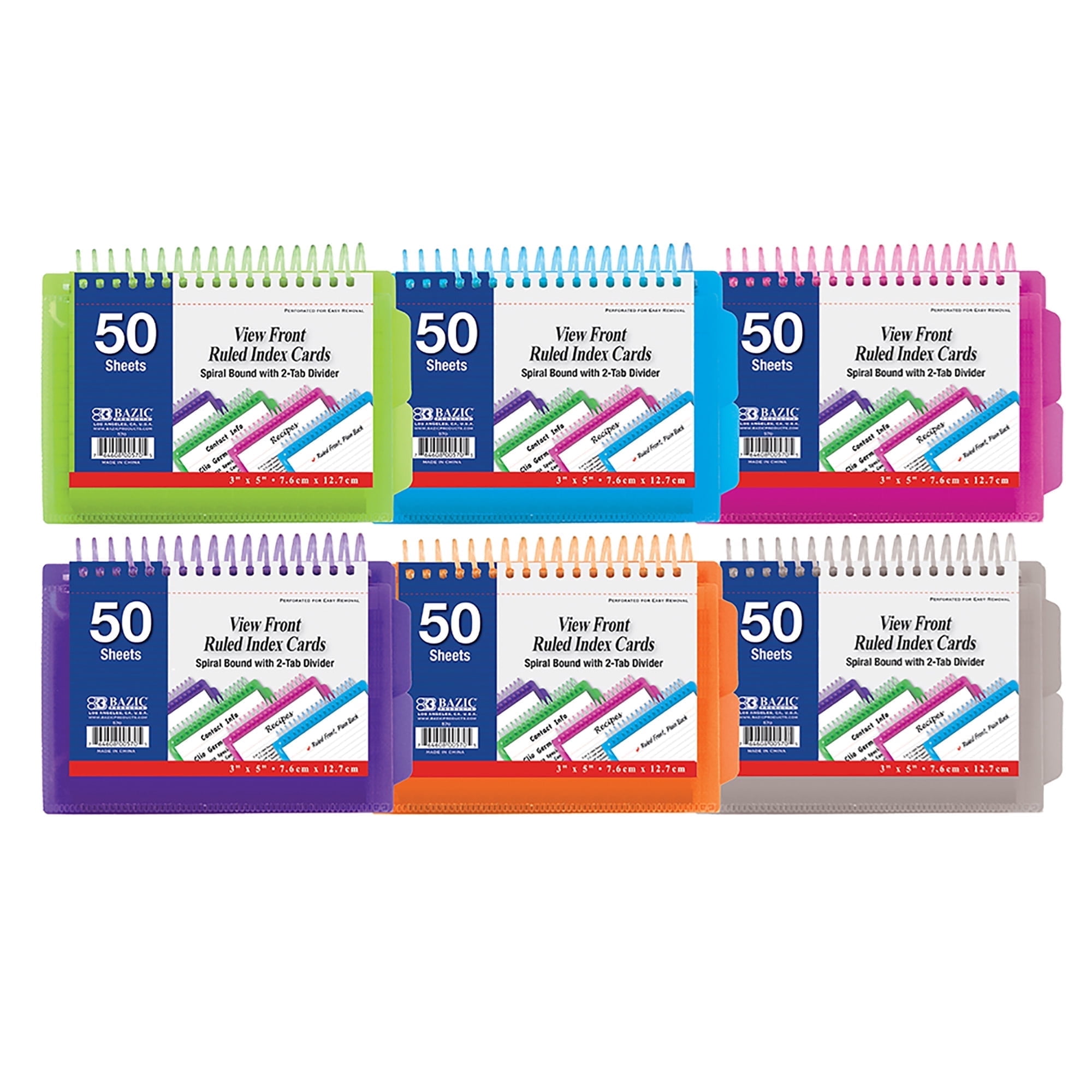 BAZIC Ruled Index Cards Book 3"X5" View Poly Cover Memo Flashcards (50/Pack), 6-Packs