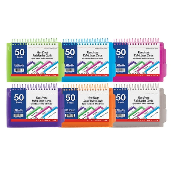 BAZIC Ruled Index Cards Book 3"X5" View Poly Cover Memo Flashcards (50/Pack), 6-Packs