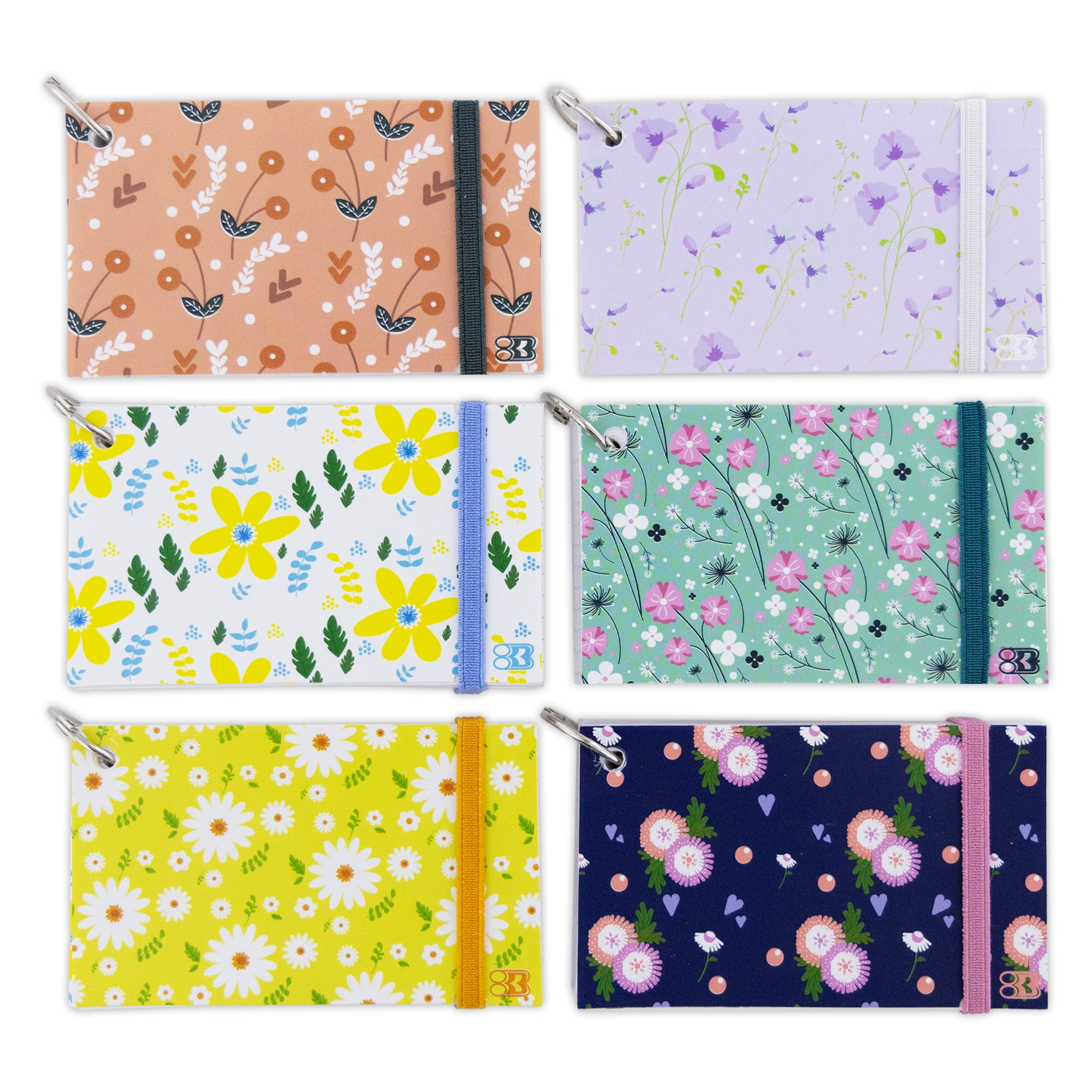 BAZIC Ruled White Index Cards Fashion Poly Cover w/ Ring 3" X 5", 100 Count, Cute Floral Cover, 6-Pack