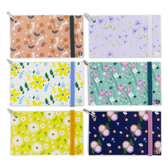 BAZIC Ruled White Index Cards Fashion Poly Cover w/ Ring 3" X 5", 100 Count, Cute Floral Cover, 6-Pack