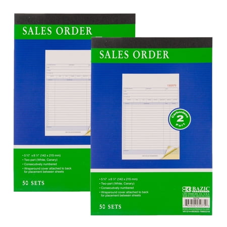 BAZIC Sales Order Book, 50 Sets 5 9/16"x8 7/16" 2-Part Carbonless, 2-Packs