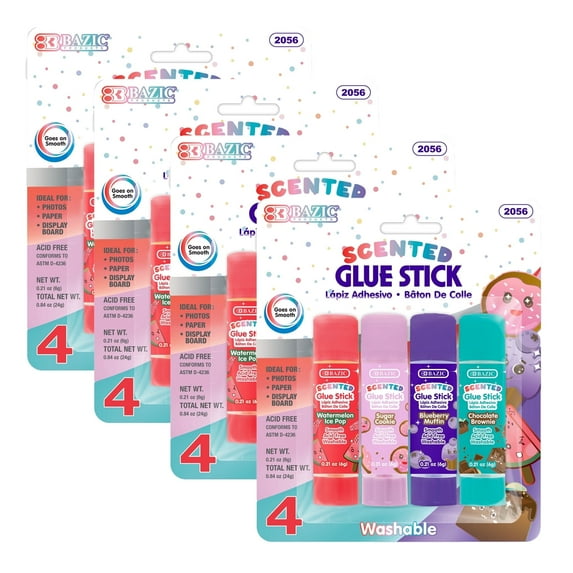 BAZIC Scented Glue Sticks, Washable, Assorted Scents 6 Grams, All Purpose Acid Free Glue Stick (4/Pack), 4-Pack