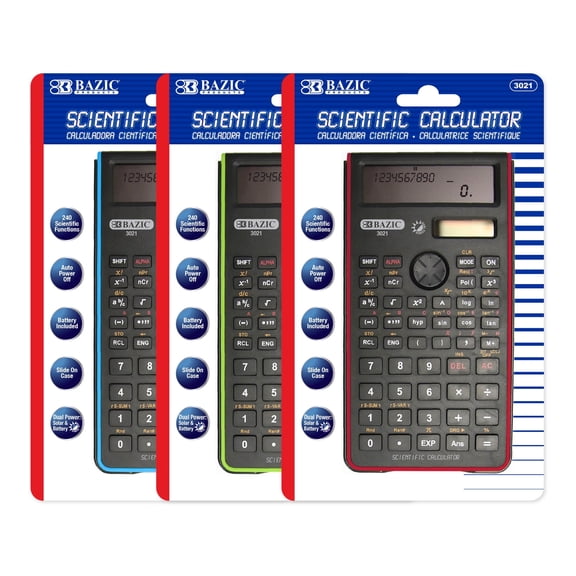 BAZIC Scientific Calculator 240 Function, Battery Solar, Slide-On Case, 12-Pack
