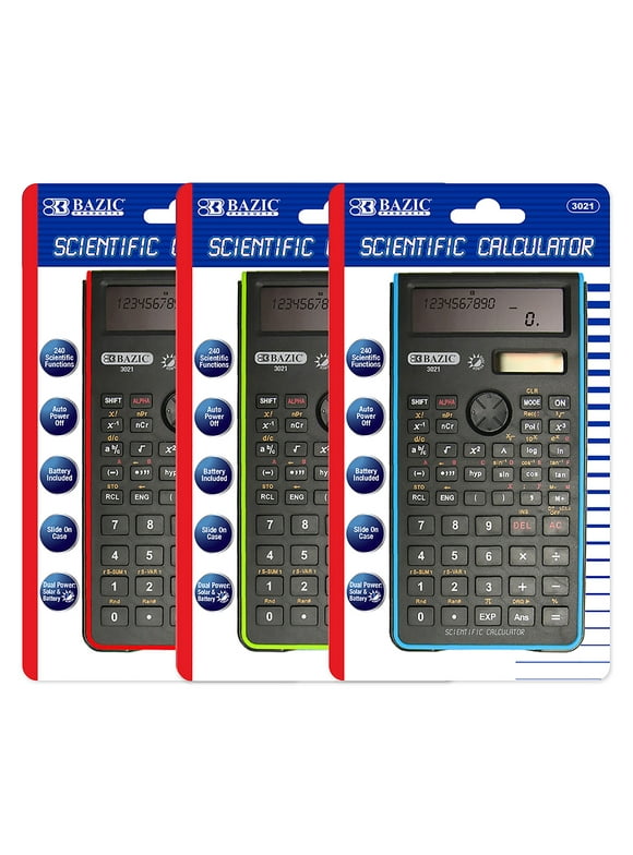BAZIC Scientific Calculator 240 Function, Battery Solar, Slide-On Case, 3-Pack