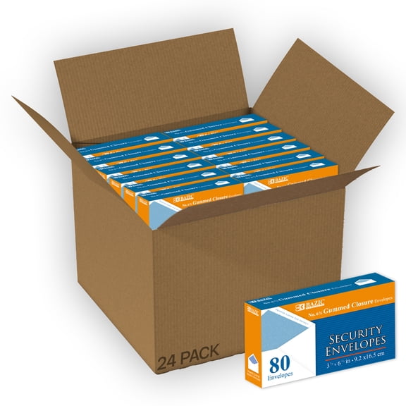 BAZIC Security Envelope Gummed Seal 3 5/8" x 6 1/2" #6 Tint Mailing Envelopes, 1920-Count