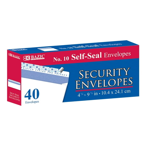 BAZIC Security Self Seal Envelope 4 1/8" x 9 1/2" #10 Tint Mailing Envelopes, 40-Count