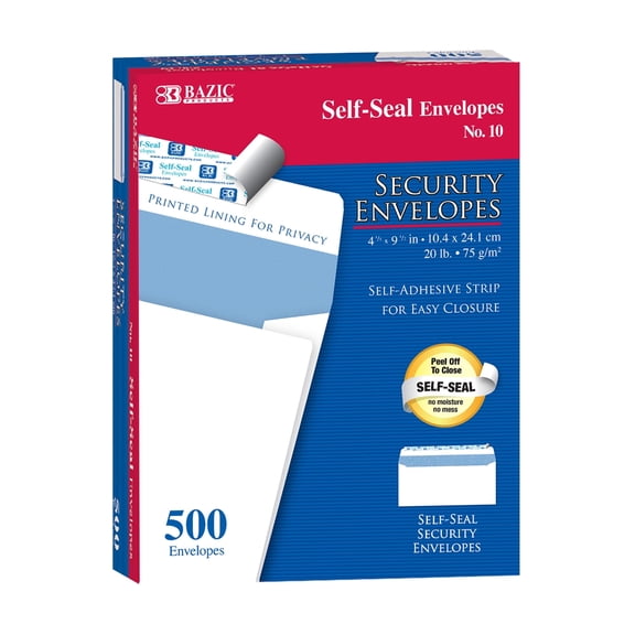 BAZIC Security Self Seal Envelope 4 1/8" x 9 1/2" #10 Tint Mailing Envelopes 500-Count