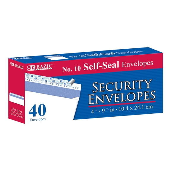 BAZIC #10 Self-Seal Security Envelopes, 40 Ct