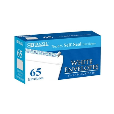 BAZIC Self Seal White Envelope 3 5/8" x 6 1/2" #6 Mailing Envelopes, 65-Count