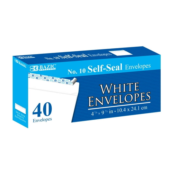 BAZIC Self Seal White Envelope 4 1/8" x 9 1/2" #10 Mailing Envelopes, 40-Count