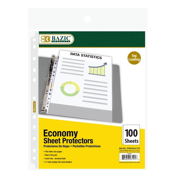BAZIC Sheet Protectors Economy 11 Hole Binder Sleeves (100/Pack), 12-Packs