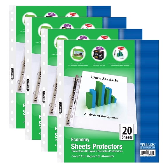 BAZIC Sheet Protectors Economy 11 Hole Binder Sleeves (20/Pack), 4-Pack