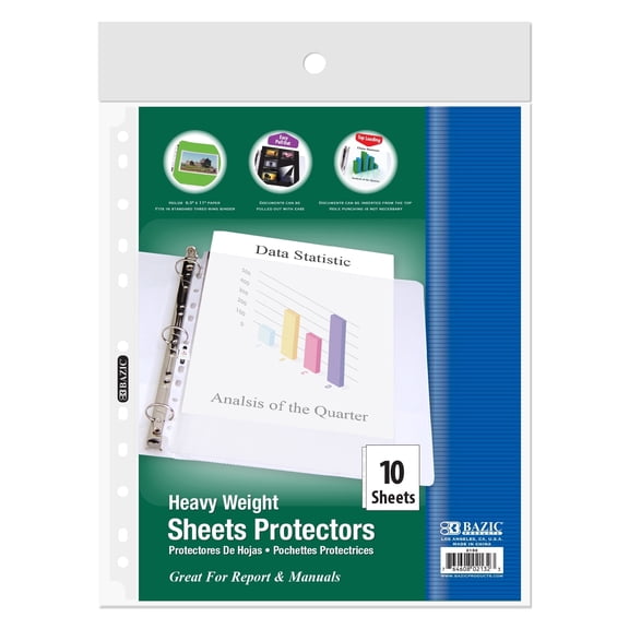 BAZIC Sheet Protectors Heavyweight 11 Hole Binder Sleeves (10/Pack), 1-Pack