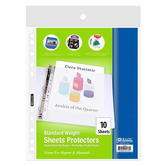 BAZIC Sheet Protectors Standard Weight, 11 Hole Binder Sleeves (10/Pack), 1-Pack