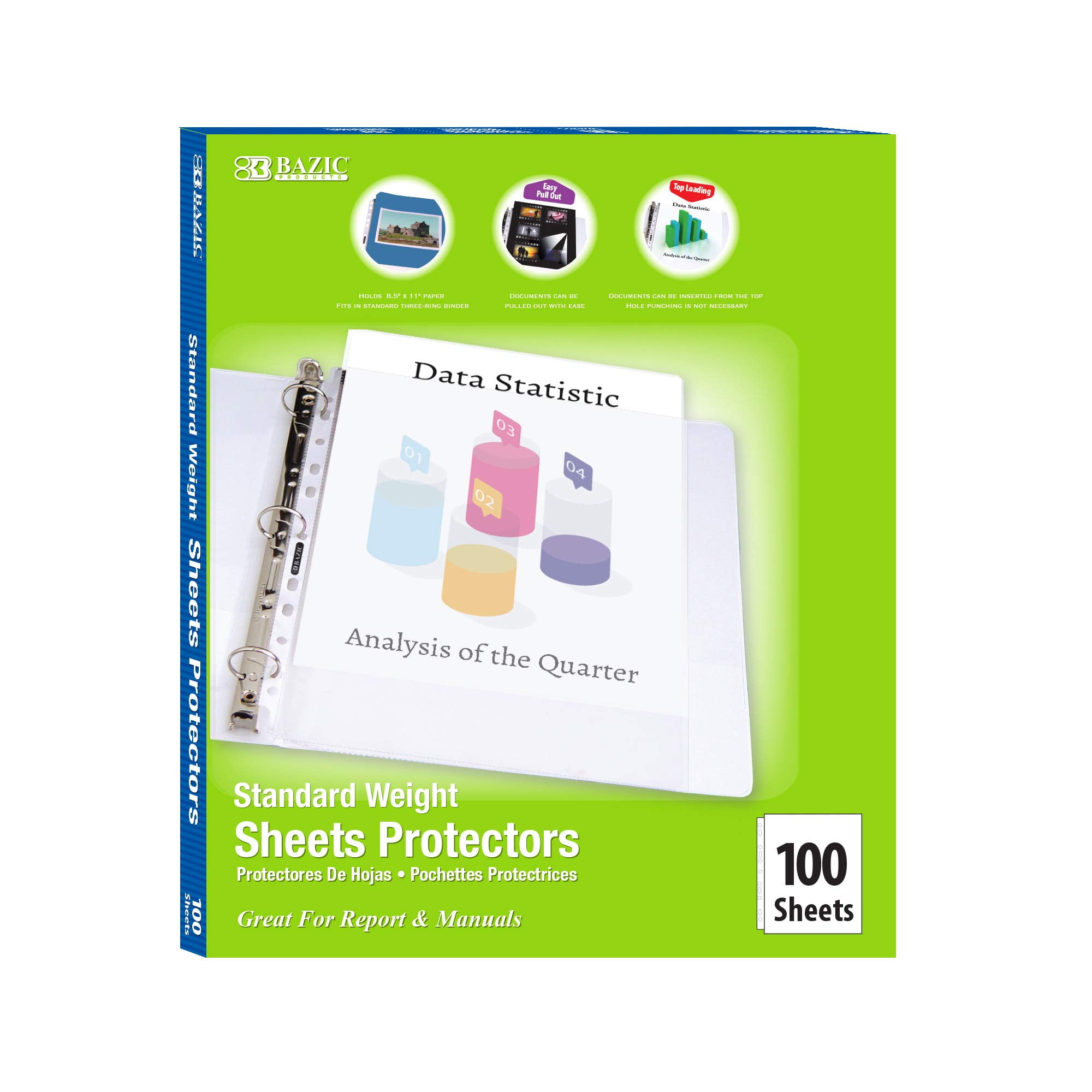 100 Sheet Page Protectors Clear Plastic Sleeve Binders 8.5 x 11 In Paper  Office 