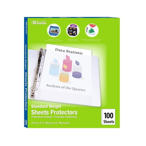 BAZIC Sheet Protectors Standard Weight, 11 Hole Binder Sleeves (10/Pack), 4-Pack