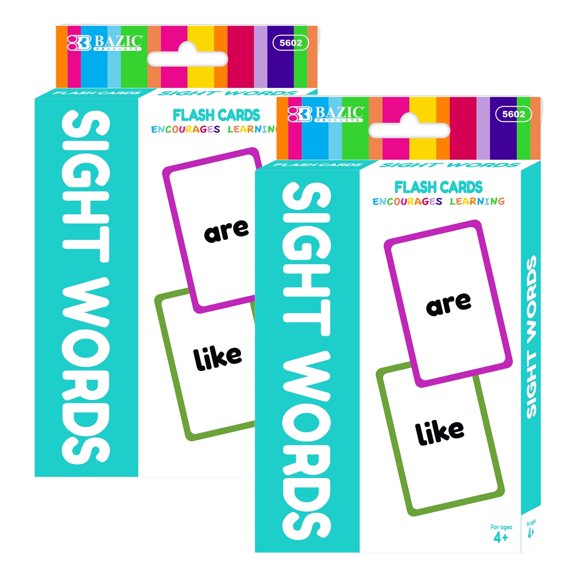 BAZIC Sight Words Flash Cards, Early Reading, Learn Recognize Words Vocabulary Cards (36/Pack), 2-Pack