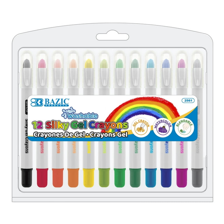 BAZIC Silky Gel Crayons 12 Color, Washable Blendable Watercolor Crayon (12/ Pack), 2-Packs 