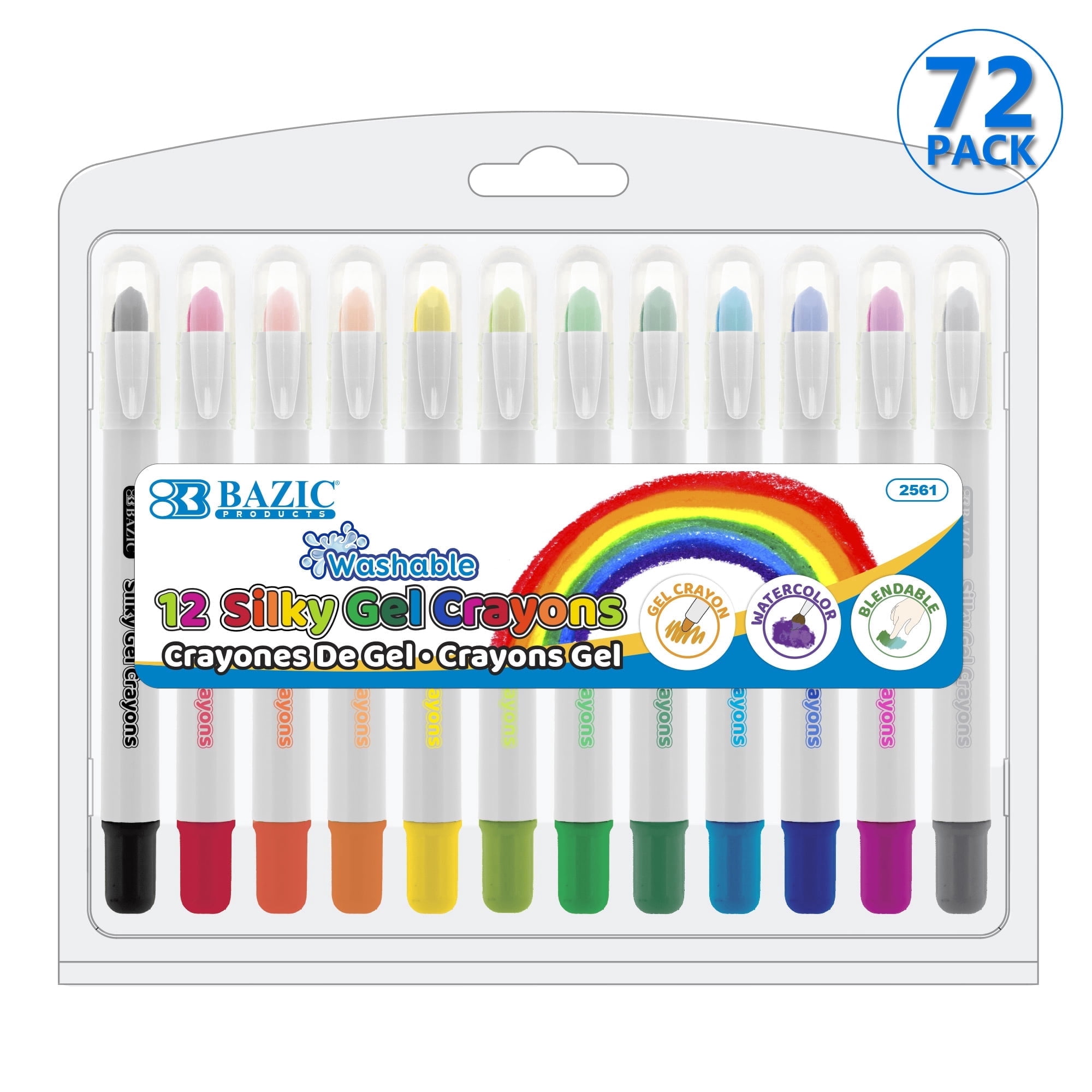 BAZIC Silky Gel Crayons 12 Color, Washable Blendable Watercolor Crayon (12/Pack), 72-Packs