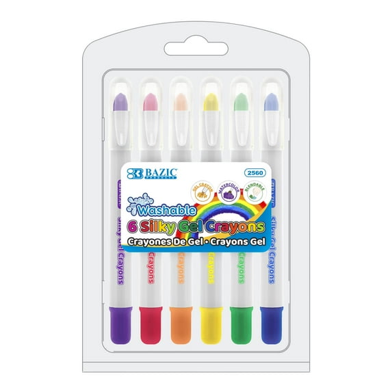BAZIC Silky Gel Crayons 6 Color, Washable Blendable Watercolor Crayon (6/Pack), 1-Pack