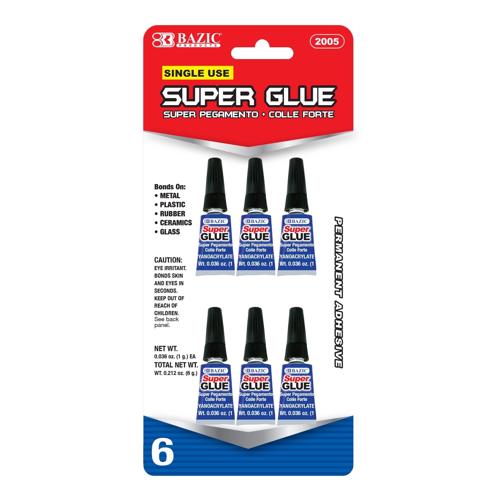 BAZIC Single Use Super Glue 1g/0.036 Oz, Clear Adhesive (6/Pack), 24-Packs