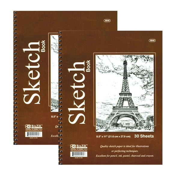 BAZIC Sketch Book 30 Ct. 8.5" X 11" Spiral Side Sketchbook Drawing Pads, 2-Pack
