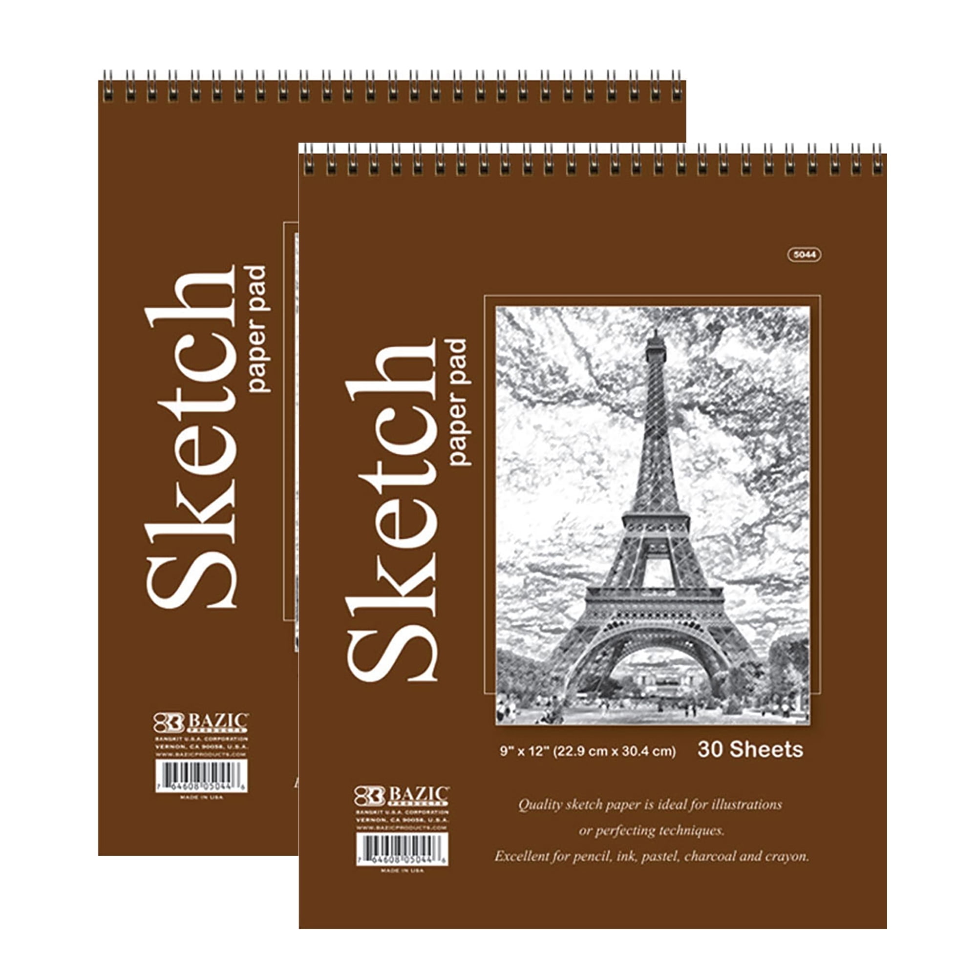 BAZIC Sketch Pad 30 Sheets 9" X 12" Top Spiral Sketchbook Drawing Pads, 2-Pack