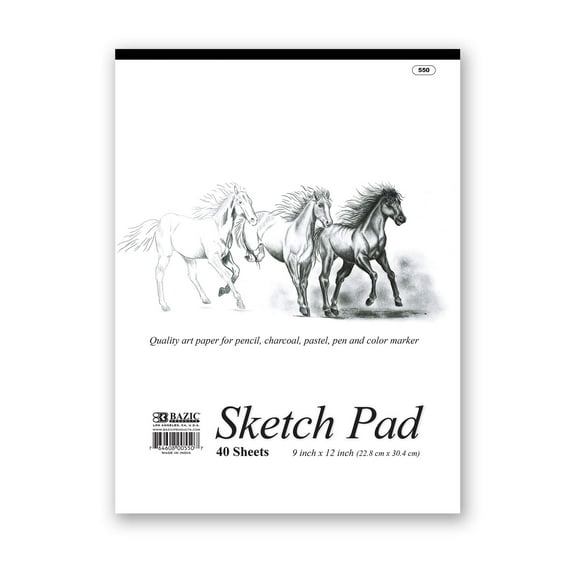 BAZIC Sketch Pad 40 Sheet 9"x12" White Sketchbook Drawing Pads, 1-Pack
