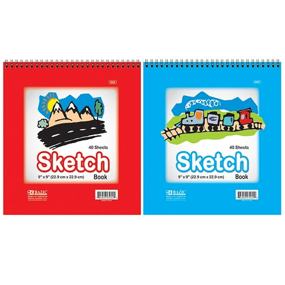 BAZIC Sketch Pad 40 Sheets 9" X 9" Top Spiral Sketchbook Drawing Pads, 2-Pack