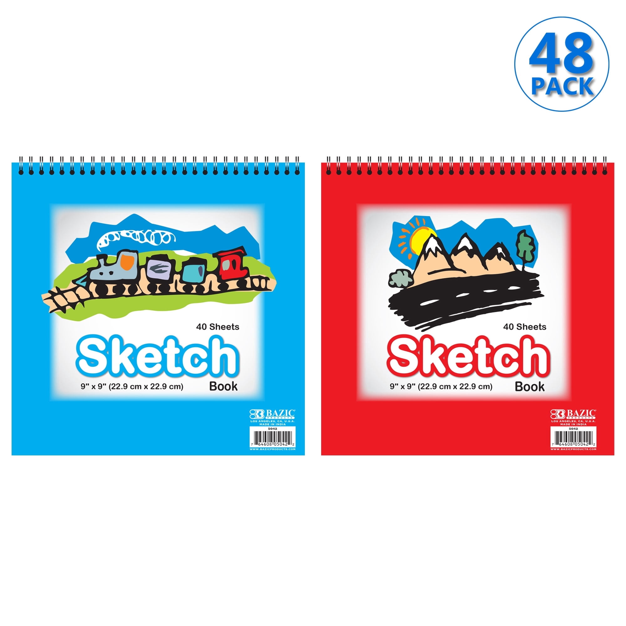 BAZIC Sketch Pad 40 Sheets 9" X 9" Top Spiral Sketchbook Drawing Pads, 48-Pack