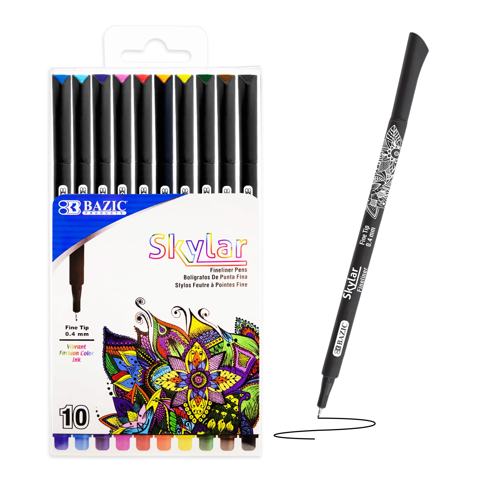 BAZIC Skylar Fineliner Pen, Fine Tip 0.4mm Pens, Assorted Colors, 10 Count, 144-Packs