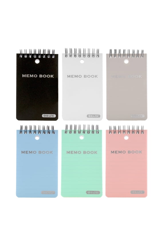 BAZIC Small Notebook Memo Book 3"x5" Spiral Pocket Size Pad, Pastel Color 100 Sheets, 6-Pack