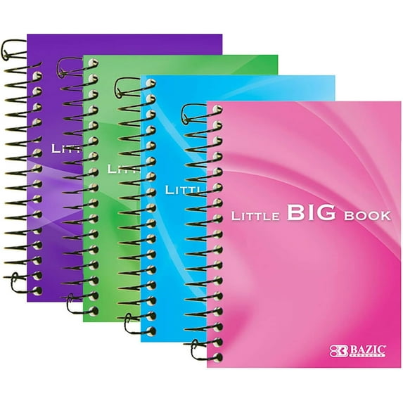 BAZIC Small Notebook Memo Size Pad, 4"x5.5" Spiral Side Bound, 180 Sheets Mini Wirebound Pocket Personal Notebooks, Assorted Color, 48-Pack