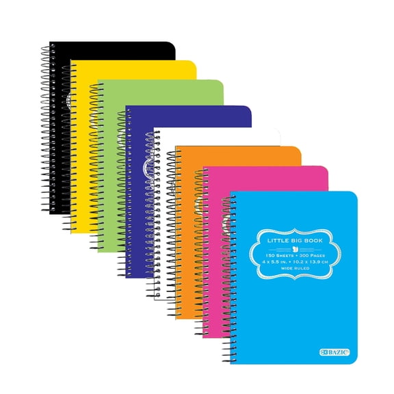 BAZIC Small Poly Cover 4"x5.5" Spiral Fat Book, 150 Sheets, Assorted Color, 48-Pack