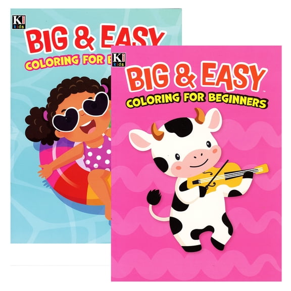 KAPPA Big & Easy Coloring For Beginners 2-Title, Fun Game Workbook for Learning Drawing Coloring, Holiday Gift for Activity at Classroom Home, 48-Pack