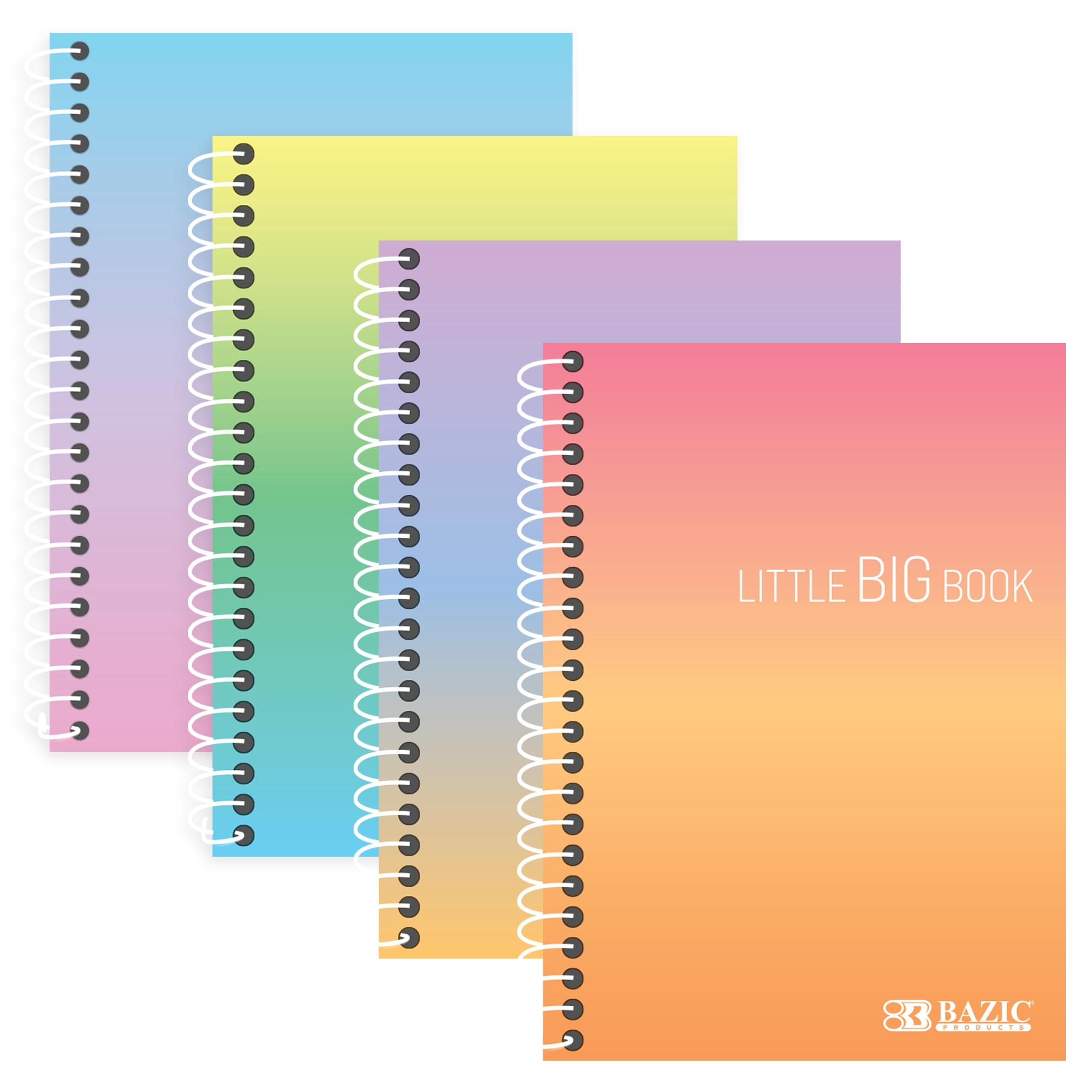 BAZIC Spiral Fat Book Notebook 4"x5.5", 180 Sheets, Assorted Color, 48-Pack