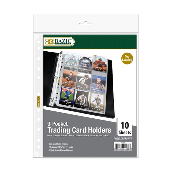BAZIC Sports Card Holder Protector Sheet, 9 Pockets 11 Hole (10/Pack), 24-Packs
