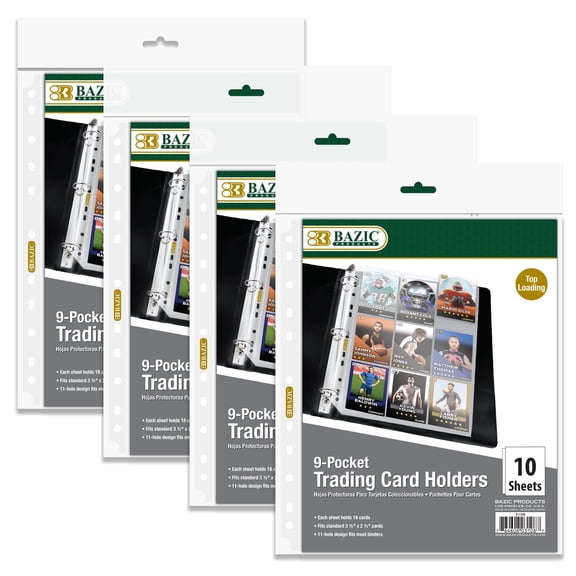 BAZIC Sports Card Holder Protector Sheet, 9 Pockets 11 Hole (10/Pack), 4-Pack