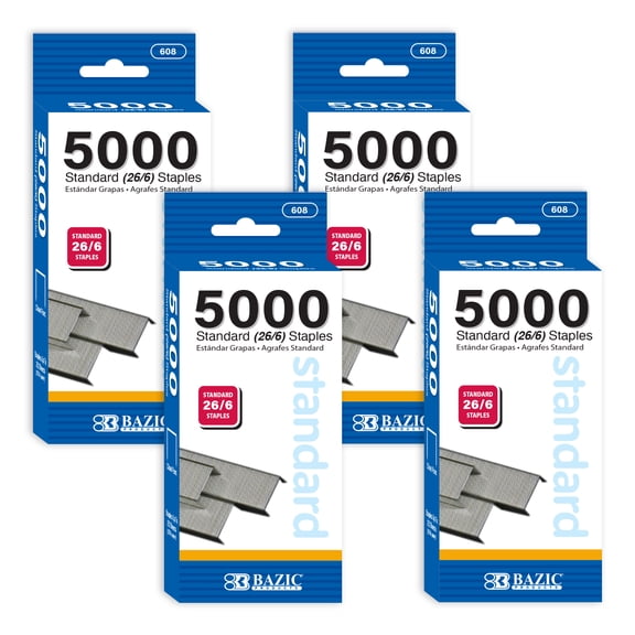 BAZIC Standard 26/6 Staples, 5000 Count, 4-Pack