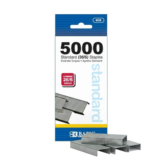 BAZIC Staples Standard (26/6) 5000/Pack, Silver Colors, 1-Pack