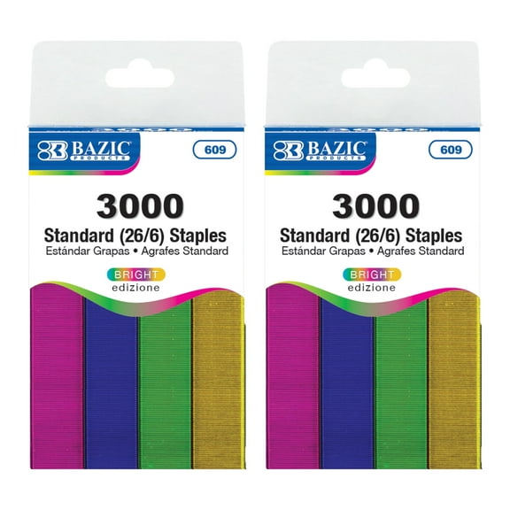 BAZIC Staples Standard (26/6) Metallic Color 3000/Pack, 2-Packs