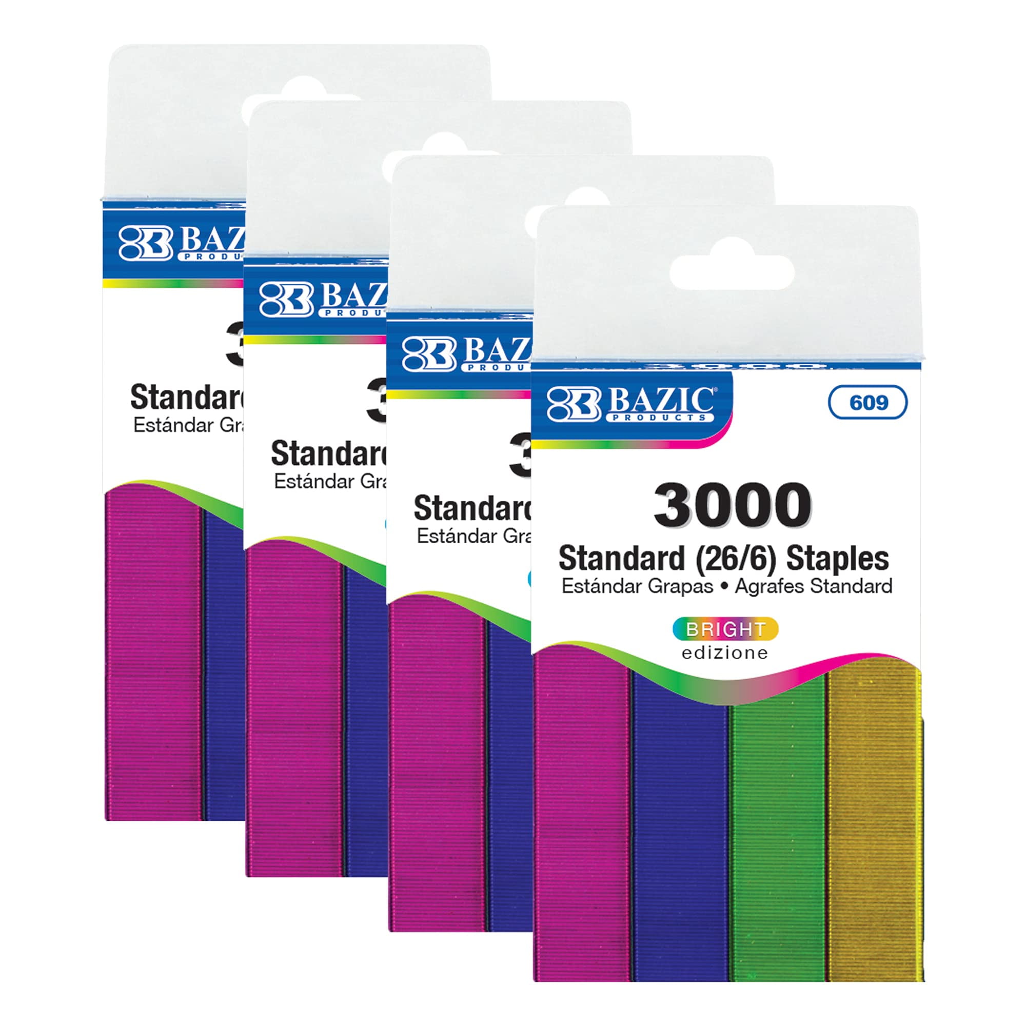 BAZIC Staples Standard (26/6) Metallic Color 3000/Pack, Stapler Refill ...