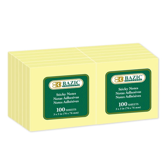 BAZIC Sticky Notes 3x3 Yellow Colors (1200 Sheets/Pack) 1-Pack