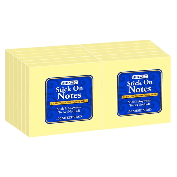 BAZIC Sticky Notes 3x3 Yellow Colors (1200 Sheets/Pack) 1-Pack